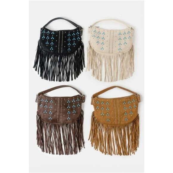 Fame Studded Pattern Multi Fringe Hobo Shoulder Bag - Picture 3 of 3